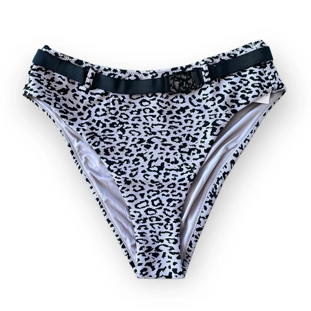 Victoria’s Secret Black and Dusty Pink Leopard Print Swim Bottoms | M
